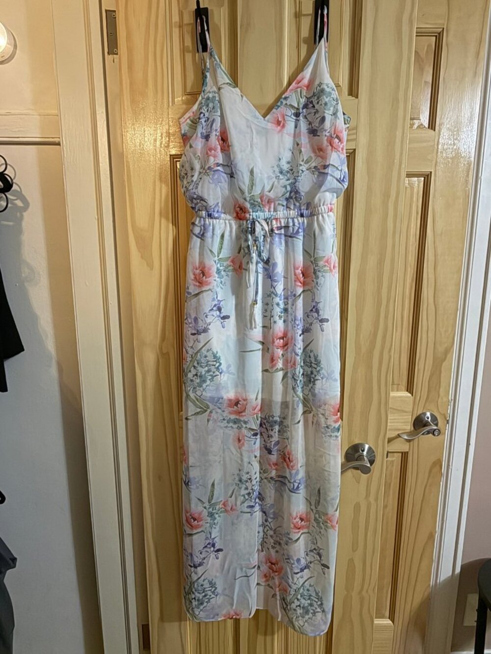 GUESS Floral Maxi Dress White Watercolor Print Size S